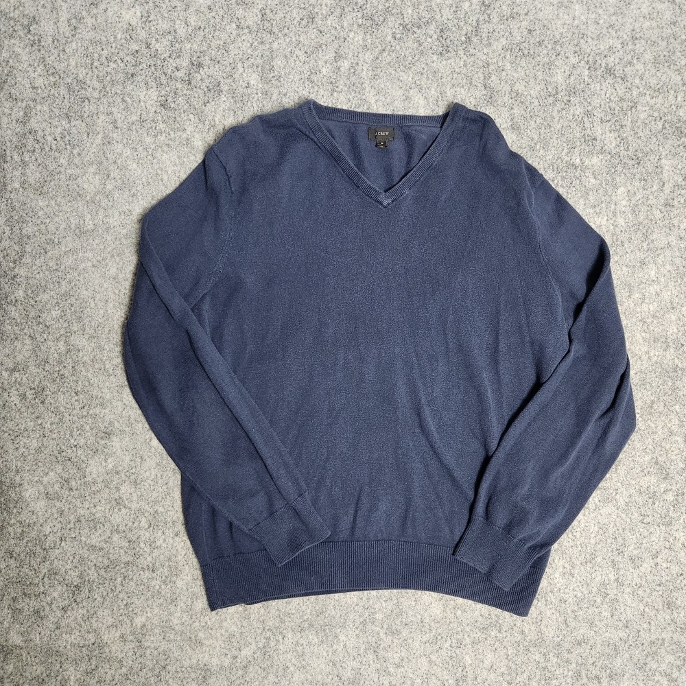 J‎ Crew Cashmere Blend Sweater Mens M Blue V Neck Long Sleeve Pullover Preppy